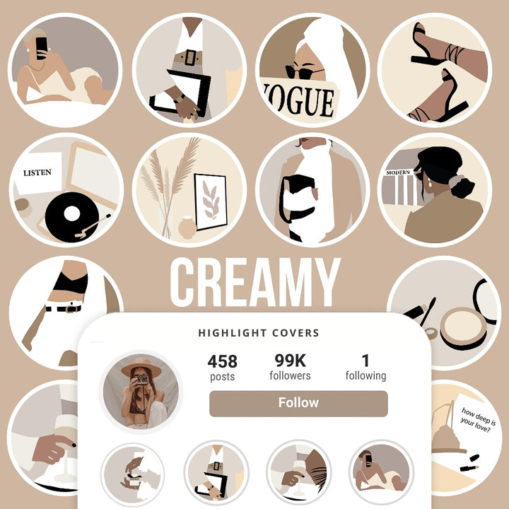 Ai-Optimized CREAMY IG HIGHLIGHT COVERS